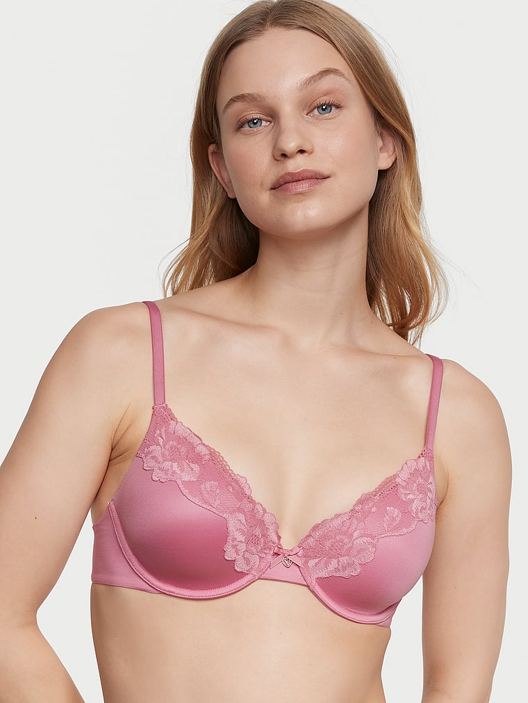 Victoria's Secret, Body by Victoria Lightly Lined Full-Coverage Lace-Trim Bra, Dusk Mauve, onModelFront, 1 of 4 Lotta is 5'10" or 178cm and wears 34B or Small