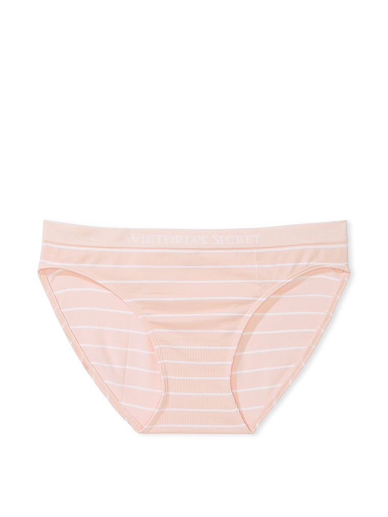 Victoria's Secret, Seamless Seamless Bikini Panty, Purest Pink Stripes, offModelFront, 1 of 3