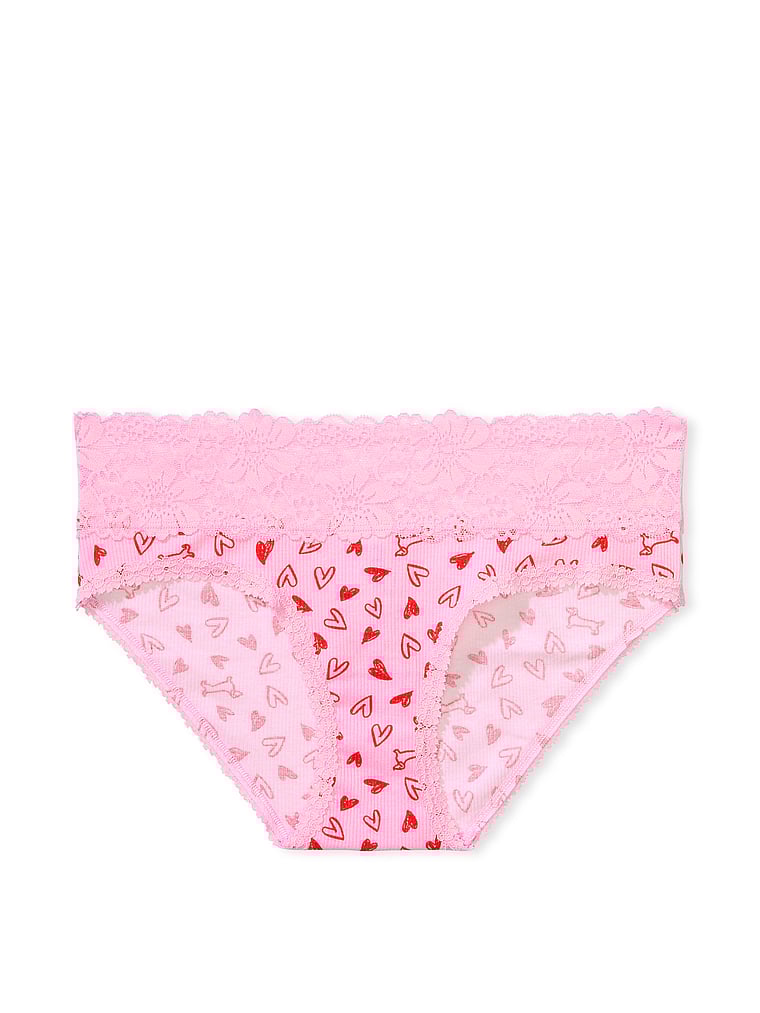 PINK Wink Lace-Trim Hiphugger Panty, Pink Bubble Heart Dog Print, offModelFront, 3 of 3