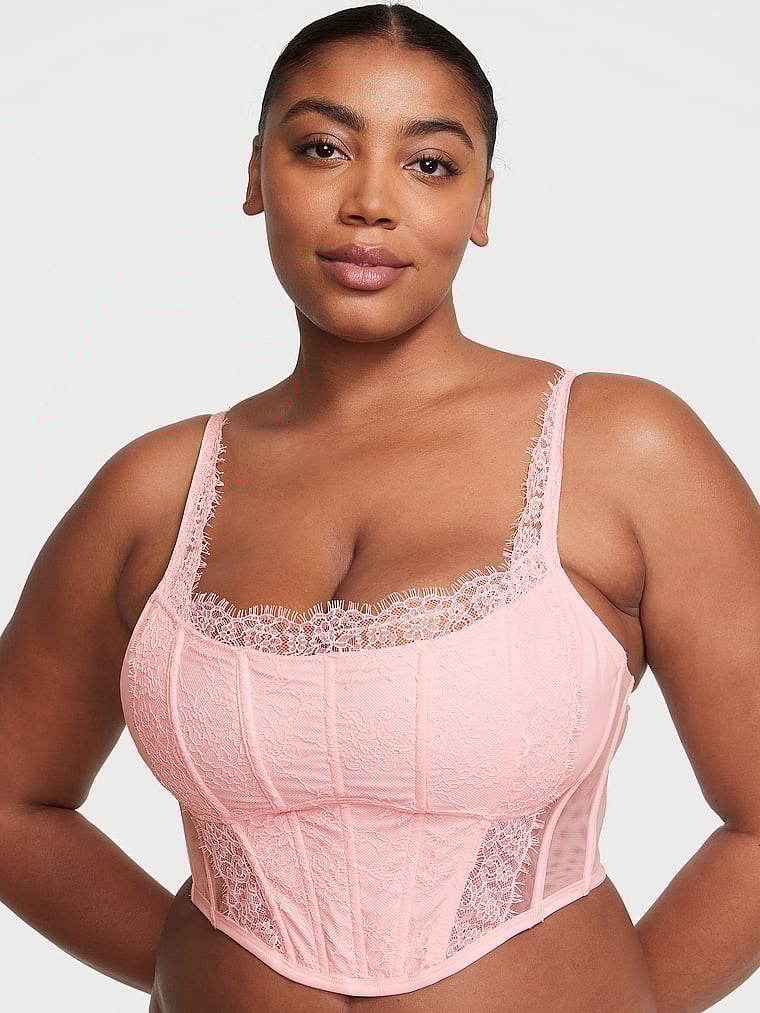 Victoria's Secret, Dream Angels Lace Corset Top, onModelFront, 1 of 4