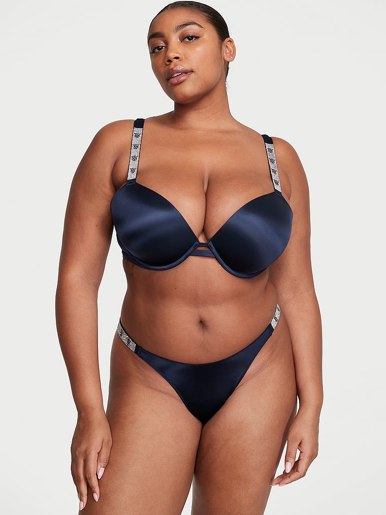 Victoria's Secret, Very Sexy Shine Strap Push-Up Bra, Noir Navy, onModelSide, 4 of 4 Brianna is 5'10" and wears 38DD (E) or Extra Large