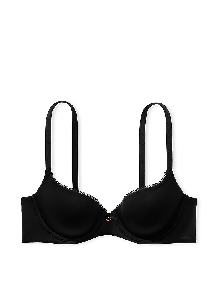 Victoria's Secret, Body by Victoria Lightly Lined Smooth Demi Bra, Black, offModelFront, 3 of 3