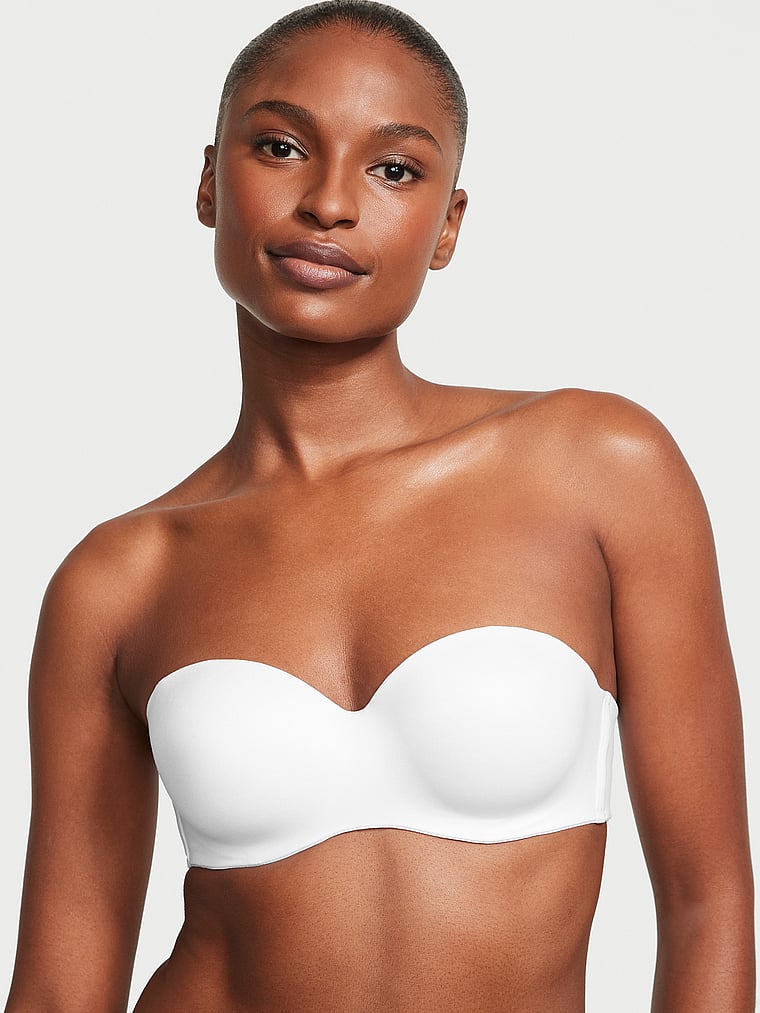 Victoria's Secret, Body by Victoria Lightly Lined Smooth Strapless Bra, White, onModelFront, 1 of 4 Tsheca  is 5'9" and wears 34B or Small