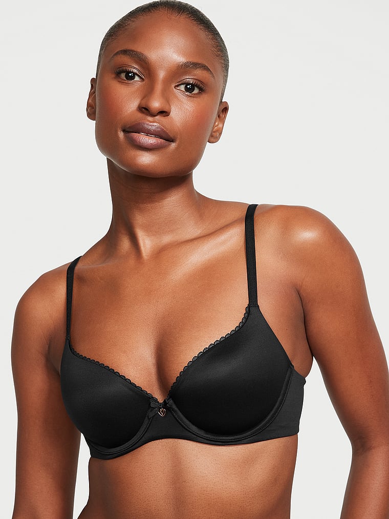 Victoria's Secret, Body by Victoria Lightly Lined Smooth Demi Bra, Black, onModelFront, 1 of 3 Tsheca  is 5'9" and wears 34B or Small