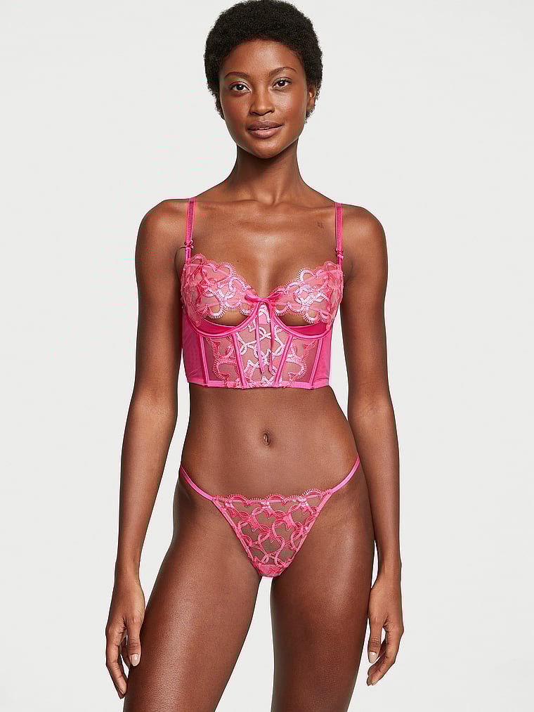 Victoria's Secret, Dream Angels Wicked Shimmer Heart Embroidery Open-Cup Corset Top, Forever Pink, onModelSide, 3 of 5