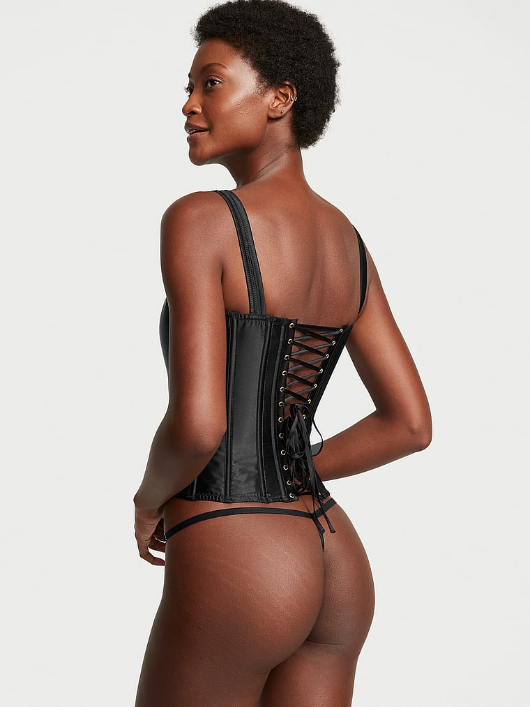 Victoria's Secret, Very Sexy Classic Silk Corset Set, Black, onModelBack, 2 of 3