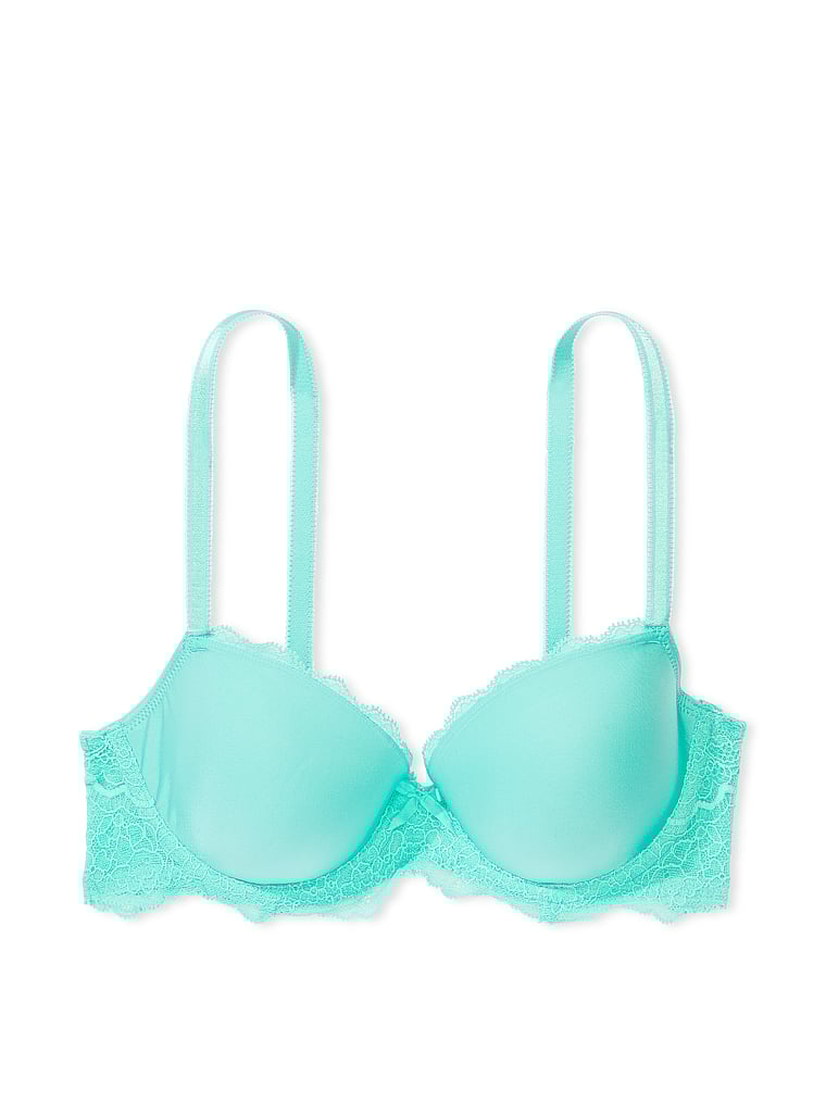 Victoria's Secret, Dream Angels Smooth & Lace Lightly Lined Demi Bra, Aquarius, offModelFront, 4 of 4