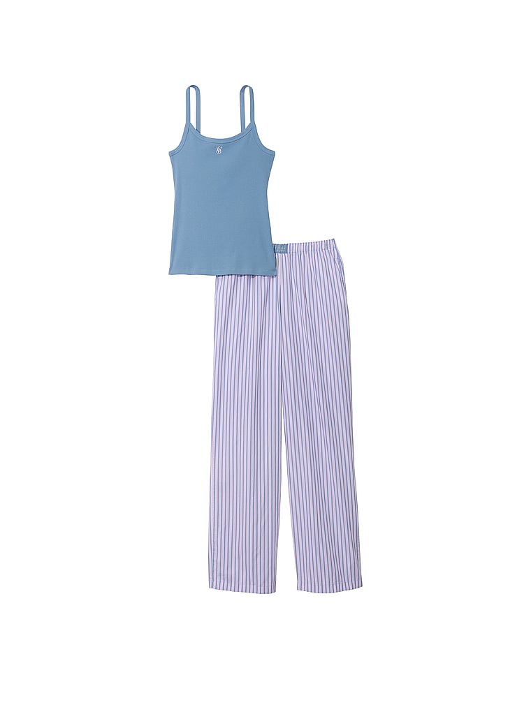 Victoria's Secret, Victoria's Secret Cotton Tank Tee-Jama Set, Faded Denim Stripes, offModelFront, 3 of 4