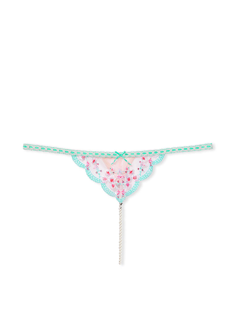 Cherry Blossom Embroidery Pearl Strand V-String Panty