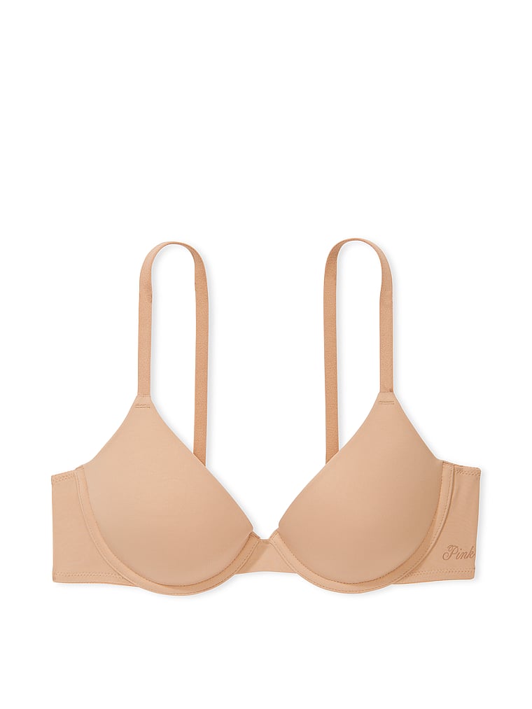 PINK Wear Everywhere Wear Everywhere Lightly Lined Full Coverage T-Shirt Bra, Praline, offModelFront, 3 of 3