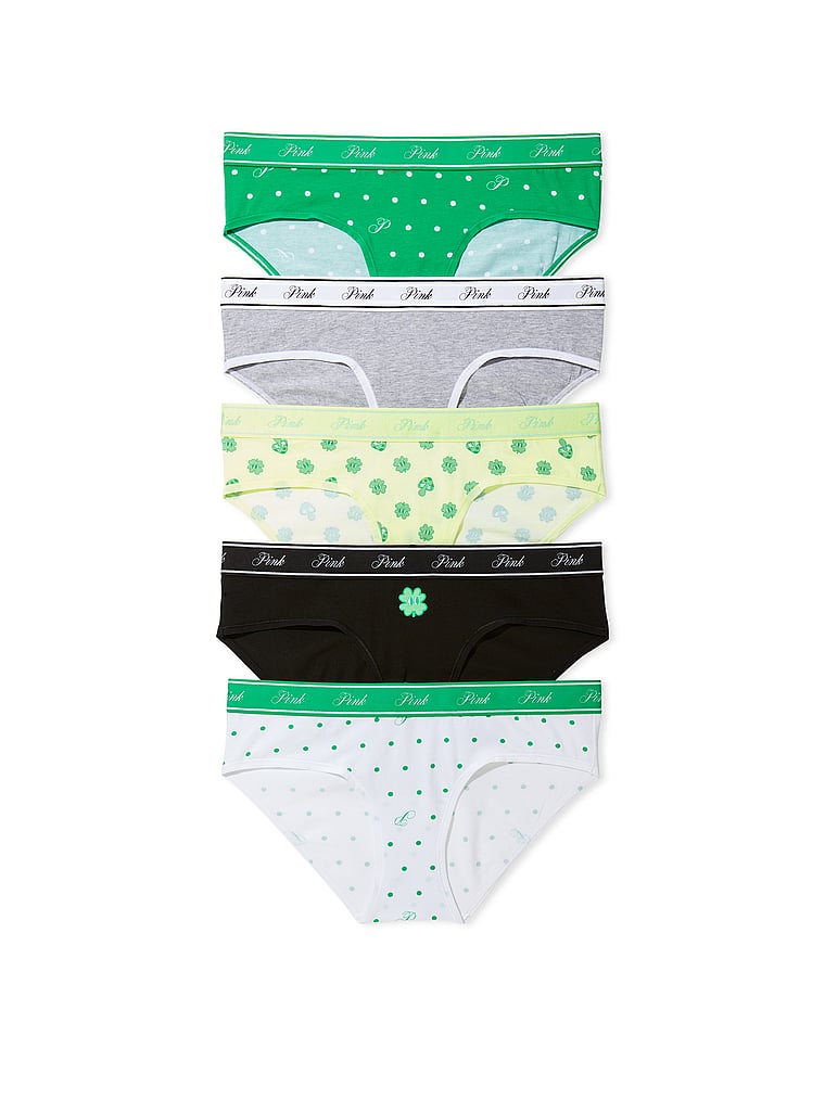 PINK 5-Pack Logo Cotton Hiphugger Panties, St. Patty's Fashion, offModelFront, 1 of 1