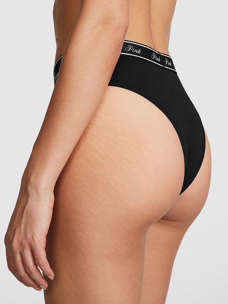 PINK Logo Cotton Brazilian Panty, Pure Black, onModelBack, 2 of 4 Scarlett is 5'11" and wears Small