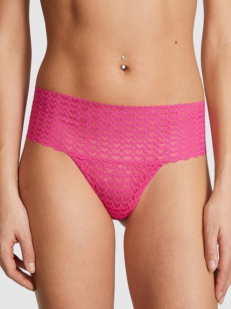 PINK Wink Wide-Waist Thong Panty, Enchanted Pink, onModelFront, 1 of 4 Scarlett is 5'11" and wears Small