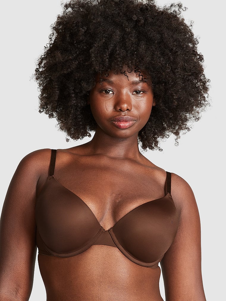 PINK Wear Everywhere Wear Everywhere Push-Up Bra, Ganache, onModelFront, 1 of 3 Fanta is 5'11" or 180cm and wears 34D or Medium