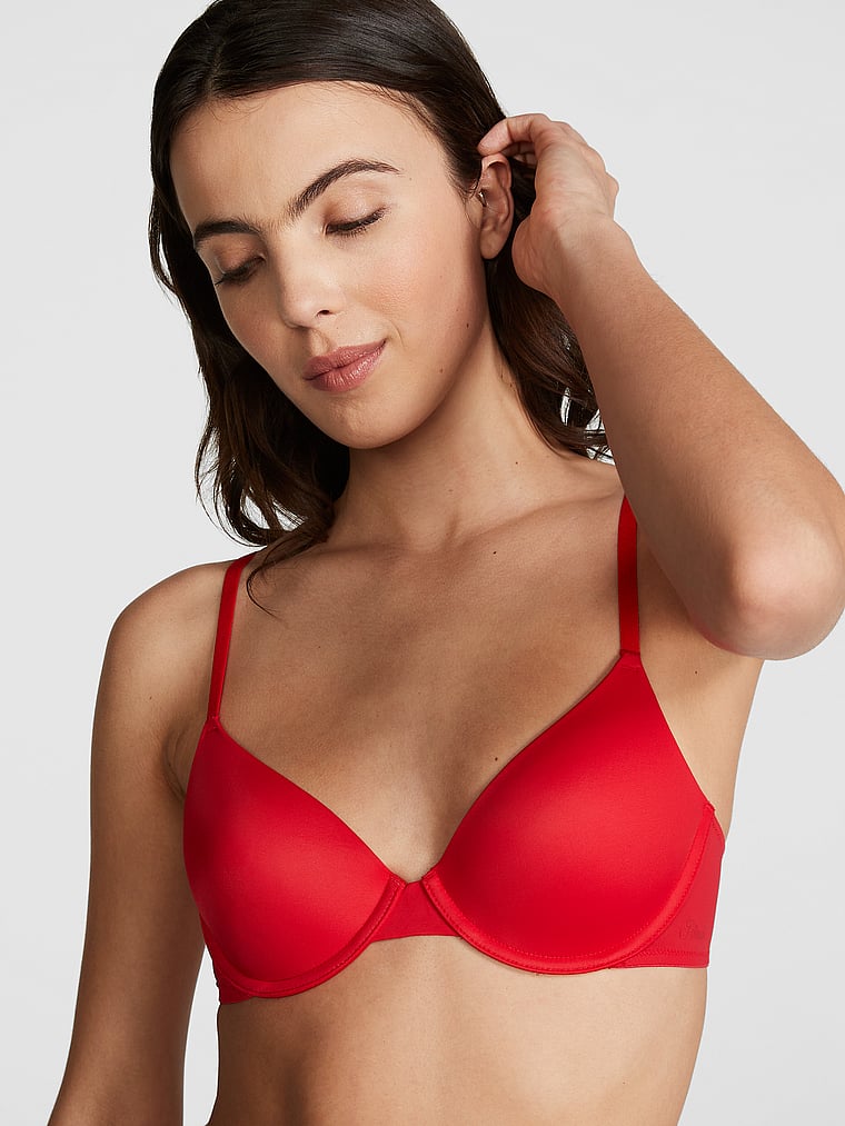 PINK Wear Everywhere Wear Everywhere Lightly Lined Full Coverage T-Shirt Bra, Red Pepper, featured, 1 of 4