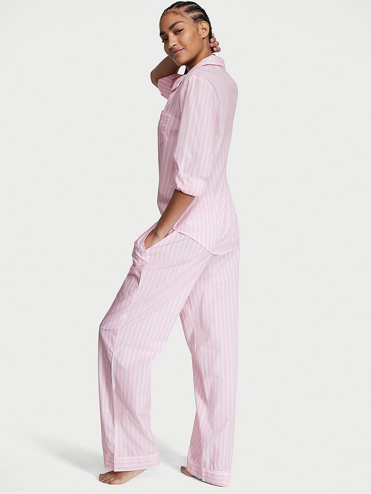 Victoria's Secret, Victoria's Secret Cotton Long Pajama Set, Pretty Blossom Stripes, onModelBack, 3 of 3 Anyeline is 5'10" or 178cm and wears S/Long