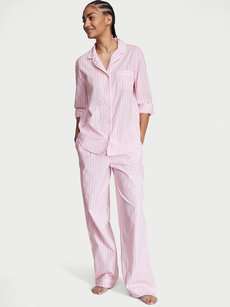 Victoria's Secret, Victoria's Secret Cotton Long Pajama Set, Pretty Blossom Stripes, onModelFront, 2 of 3 Anyeline is 5'10" or 178cm and wears S/Long