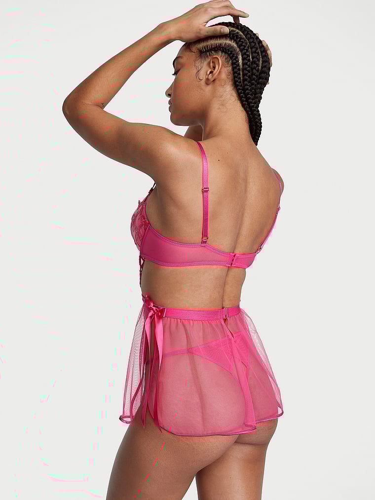 Victoria's Secret, Very Sexy Wicked Unlined Shimmer Heart Embroidery Apron, Forever Pink, onModelBack, 3 of 3