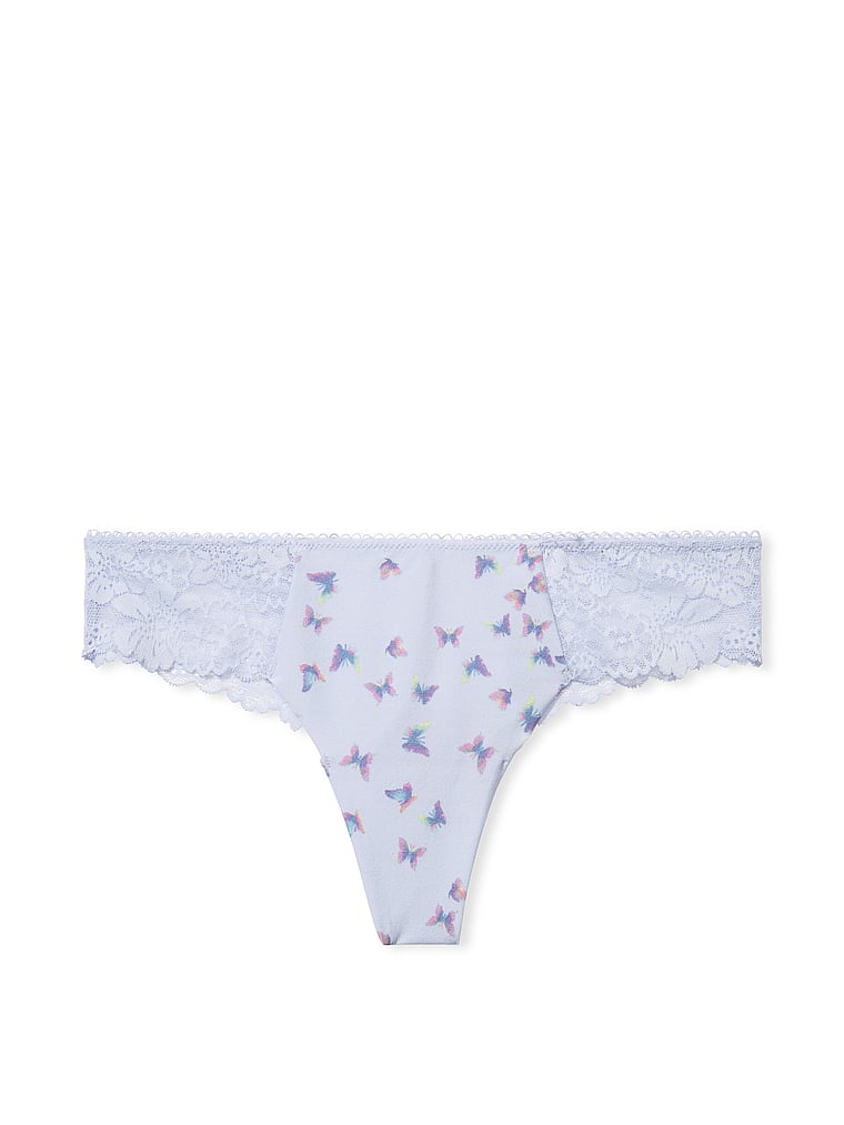 PINK No-Show Thong Panty, Soft Iris Butterfly, offModelFront, 3 of 3