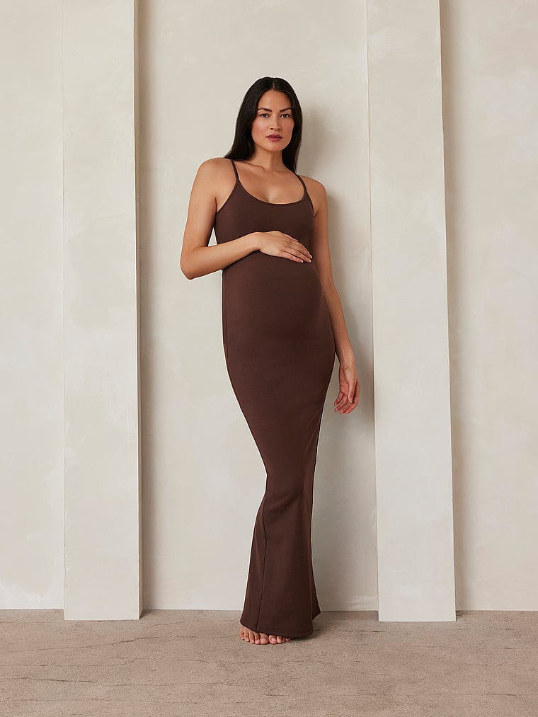 Victoria's Secret, Bumpsuit Sculpting Rib Knit Maxi Dress, Chocolate, detail, 4 of 4