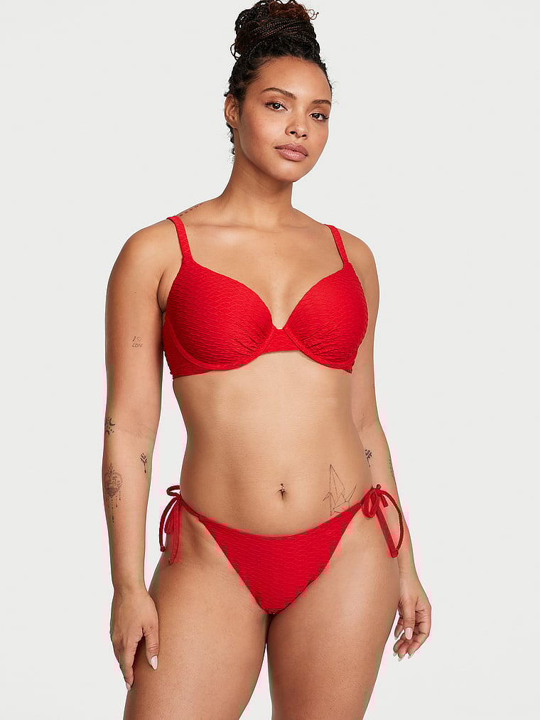 Victoria's Secret, Victoria's Secret Swim Mix & Match Icon Push-Up Bikini Top, Lipstick, onModelFront, 1 of 4 Gilly  is 5'10" and wears 36D or Large