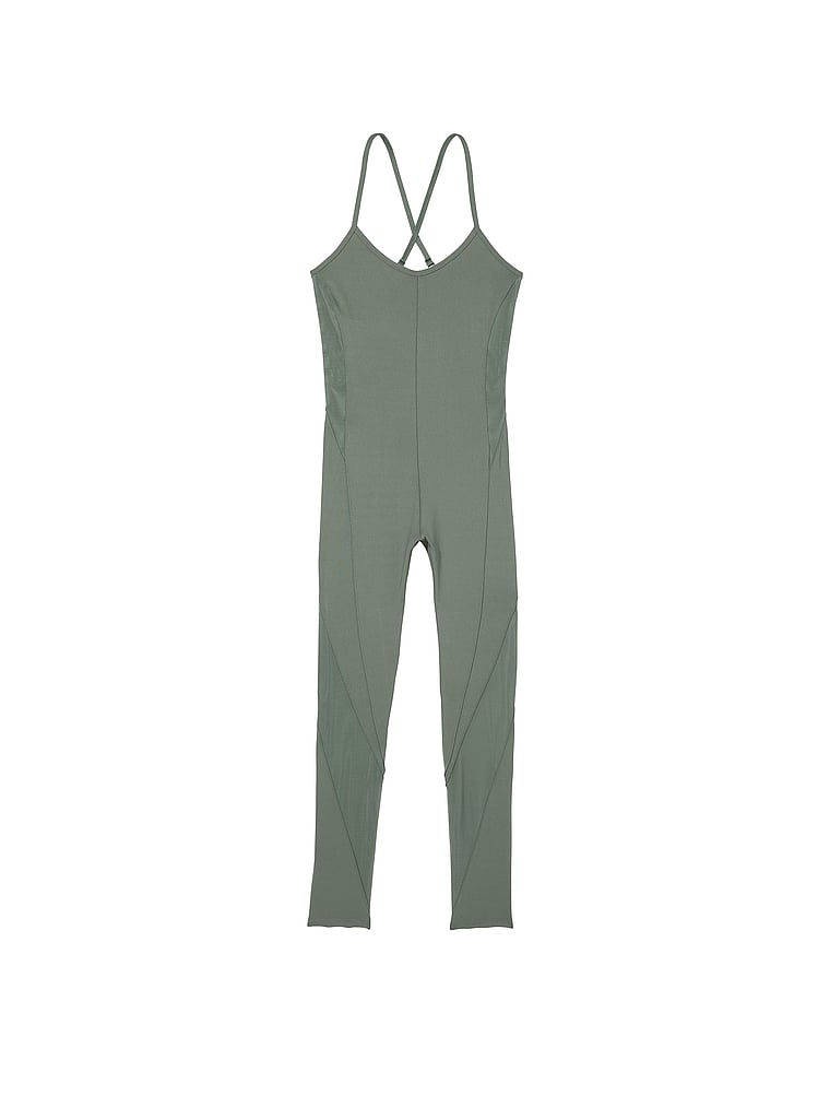 Victoria's Secret, VSX VS Essential Mesh Catsuit, Faded Sage, offModelFront, 3 of 3