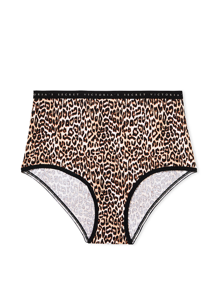 Victoria's Secret, Victoria's Secret Stretch Cotton High-Waist Brief Panty, Marzipan Cheetah, offModelFront, 3 of 3