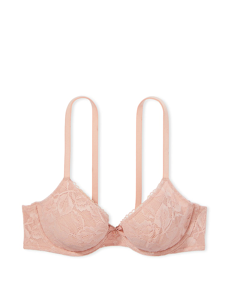 Victoria's Secret, Body by Victoria Invisible Lift Unlined Lace Demi Bra, Macaron, offModelFront, 4 of 5