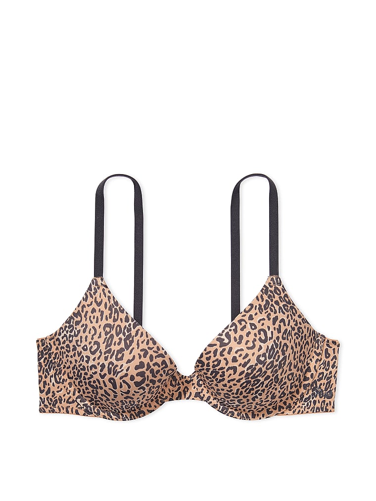 PINK Wear Everywhere Wear Everywhere Lightly Lined Full Coverage T-Shirt Bra, Praline Leopard Print, offModelFront, 3 of 3