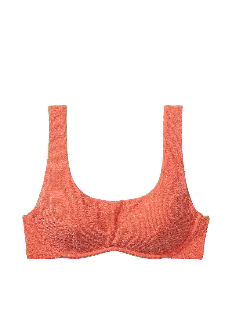 PINK The Wave Bikini Top, Deep Coral, offModelFront, 3 of 4