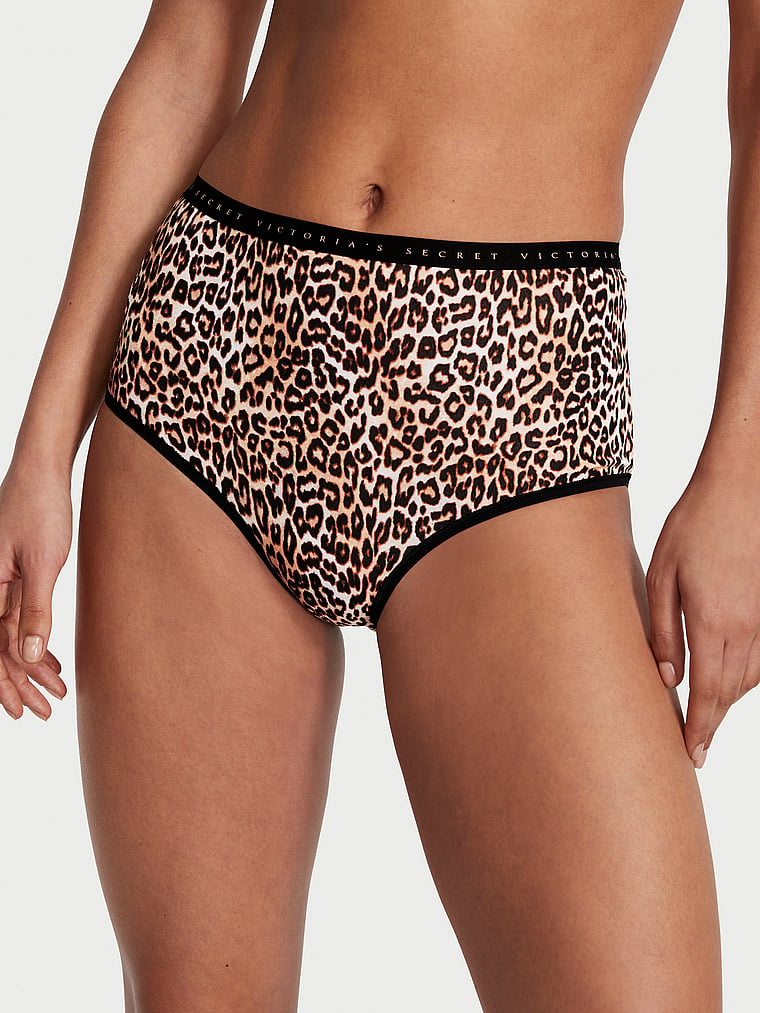 Victoria's Secret, Victoria's Secret Stretch Cotton High-Waist Brief Panty, Marzipan Cheetah, onModelFront, 1 of 3 Nikita  is 5'10" or 178cm and wears Small
