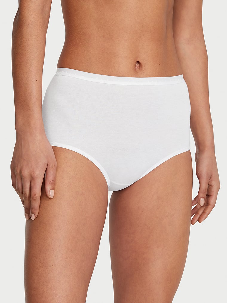 Victoria's Secret, Victoria's Secret Stretch Cotton High-Waist Brief Panty, Vs White, onModelFront, 1 of 3 Nikita  is 5'10" and wears Small