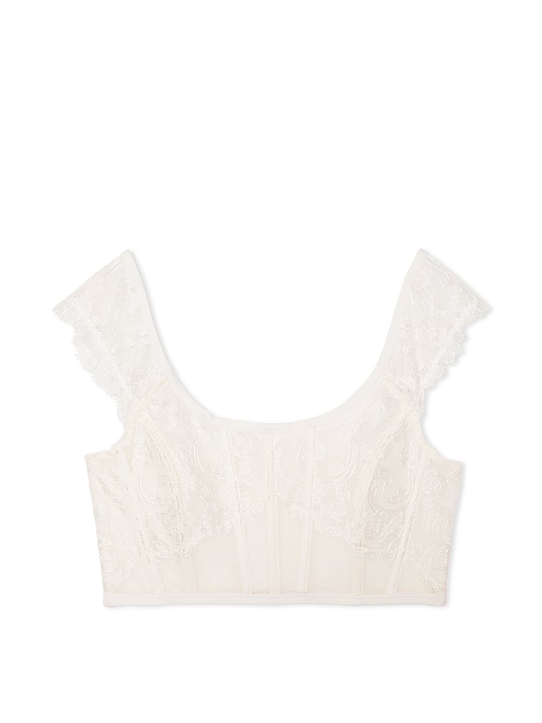 Victoria's Secret, Dream Angels Lace Corset Top, Coconut White, offModelFront, 3 of 4