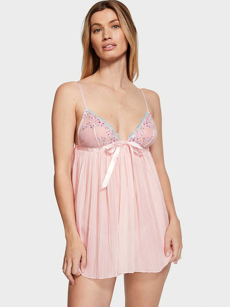 Victoria's Secret, Very Sexy Cherry Blossom Embroidery Pleated Babydoll Set, featured, 1 of 3