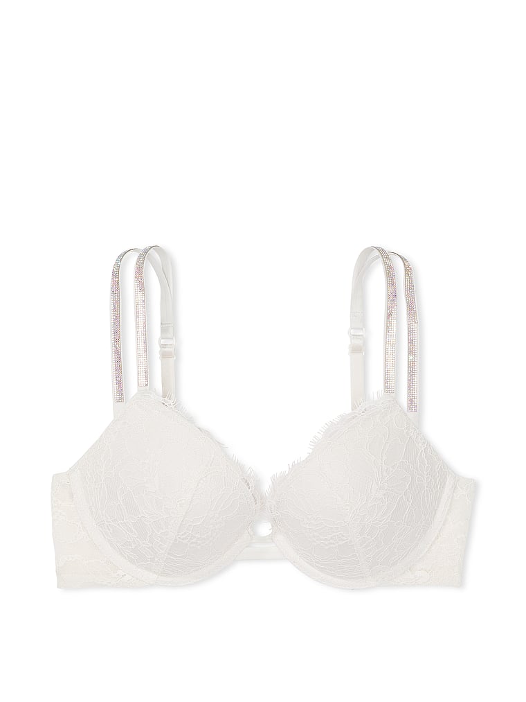 Victoria's Secret, Very Sexy Double Shine Strap Lace Push-Up Bra, Coconut White, offModelFront, 4 of 4