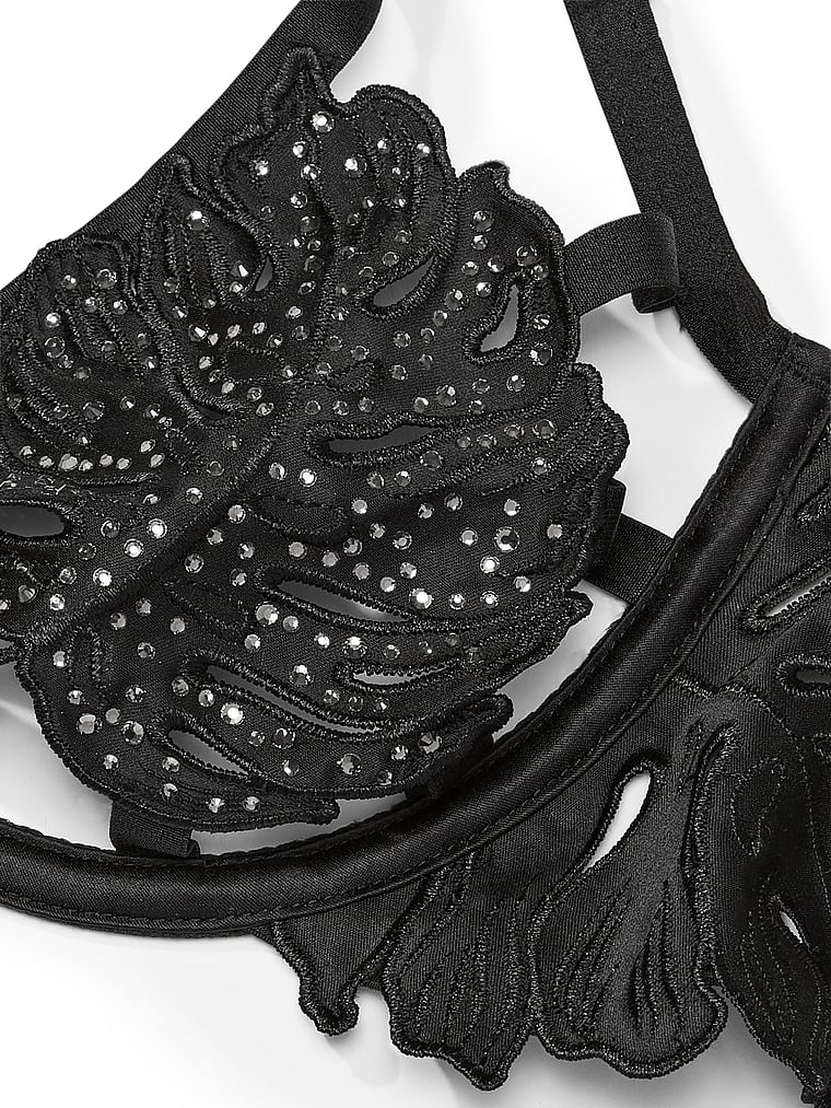 Victoria's Secret, Very Sexy Ziggy Glam Floral Embroidery Unlined Demi Bra, Black, onModelBack, 3 of 5