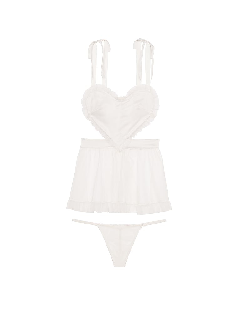 Victoria's Secret, Very Sexy Tease Heart Dotted-Mesh Apron Set, White/Ivory, offModelFront, 3 of 3