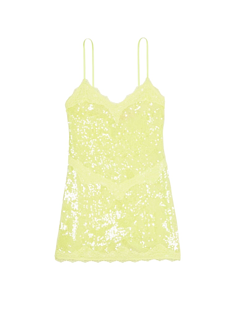 Victoria's Secret, Victoria's Secret Sequin Mini Slip Dress, Citron Glow, offModelFront, 3 of 4