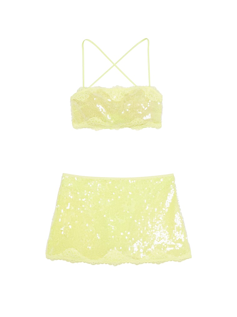 Victoria's Secret, Victoria's Secret Sequin Bralette & Mini Skirt Set, Citron Glow, offModelFront, 3 of 4