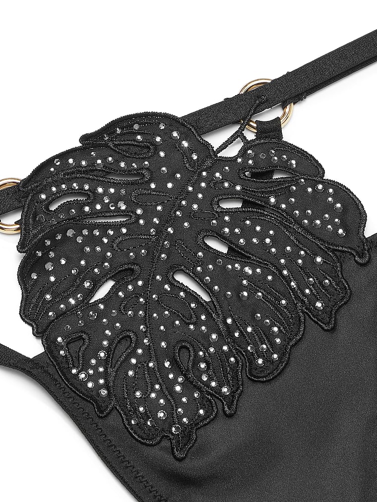 Victoria's Secret, Very Sexy Tropical Leaf Hardware V-String Panty, Black, detail, 4 of 5