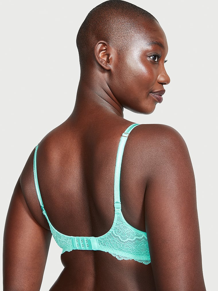 Victoria's Secret, Dream Angels Smooth & Lace Lightly Lined Demi Bra, Aquarius, onModelBack, 2 of 4 Arame is 5'11" and wears 34B or Medium