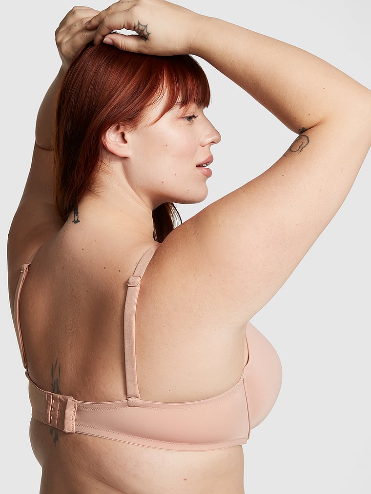 PINK Wear Everywhere Wear Everywhere Lightly Lined Full Coverage T-Shirt Bra, Macaron, onModelBack, 2 of 3 Lulu is 5'7" or 170cm and wears 38DDD (F) or Large