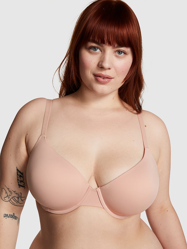PINK Wear Everywhere Wear Everywhere Lightly Lined Full Coverage T-Shirt Bra, Macaron, onModelFront, 1 of 3 Lulu is 5'7" or 170cm and wears 38DDD (F) or Large