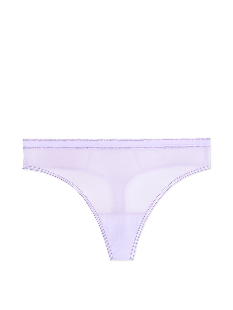 Sheer Mesh Shimmer-Trim High-Cut Thong Panty