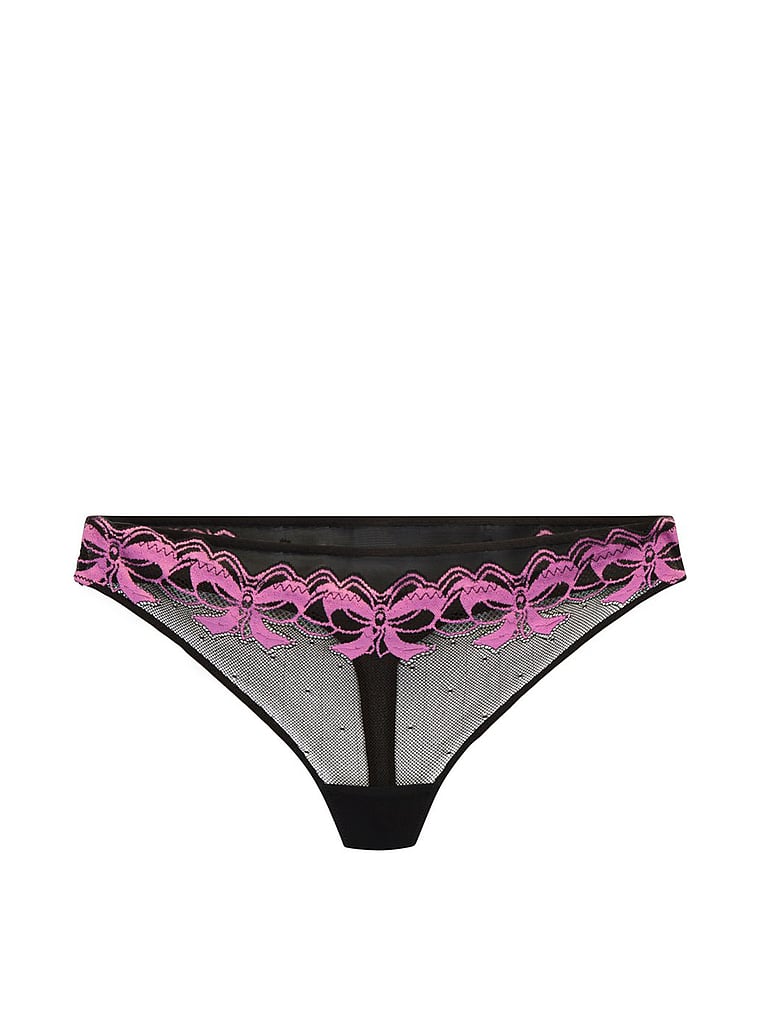 Victoria's Secret, Adore Me Audrina Thong Panty, Jet Black, offModelFront, 3 of 4