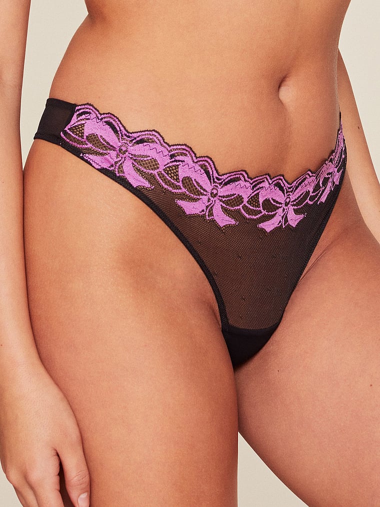 Victoria's Secret, Adore Me Audrina Thong Panty, Jet Black, onModelBack, 2 of 4