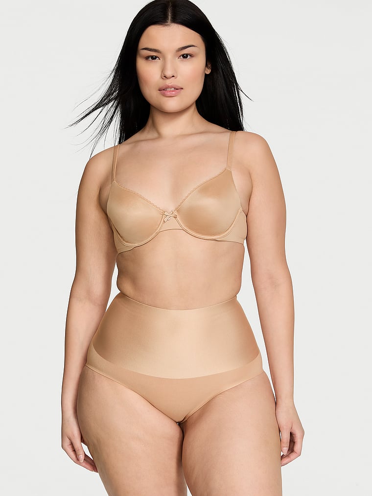 Victoria's Secret, Body by Victoria Invisible Lift Unlined Lace Demi Bra, Praline, onModelSide, 4 of 4 Alicia is 5'8" and wears 34B or Small
