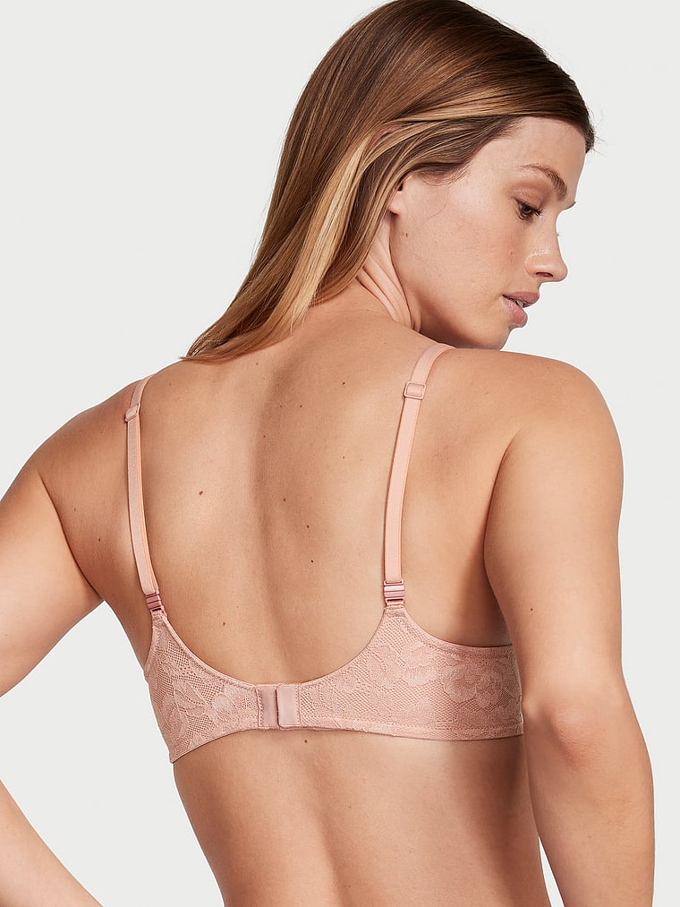 Victoria's Secret, Body by Victoria Invisible Lift Unlined Lace Demi Bra, Macaron, onModelBack, 2 of 5 Maggie is 5'7" and wears 32B or Small