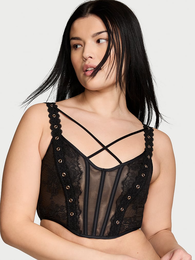 Rose Lace & Grommet Strappy Corset Top