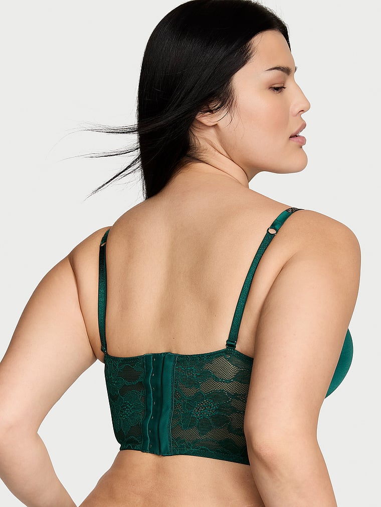 Victoria's Secret, Very Sexy Bombshell Add-2-Cups Shine Strap Push-Up Corset Top, Green Mystique, detail, 3 of 6 Alicia is 5'8" and wears 34B or Small